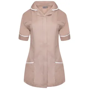 Biscuit/White Contrast Ladies Tunic with Round Collar - NCLTPS