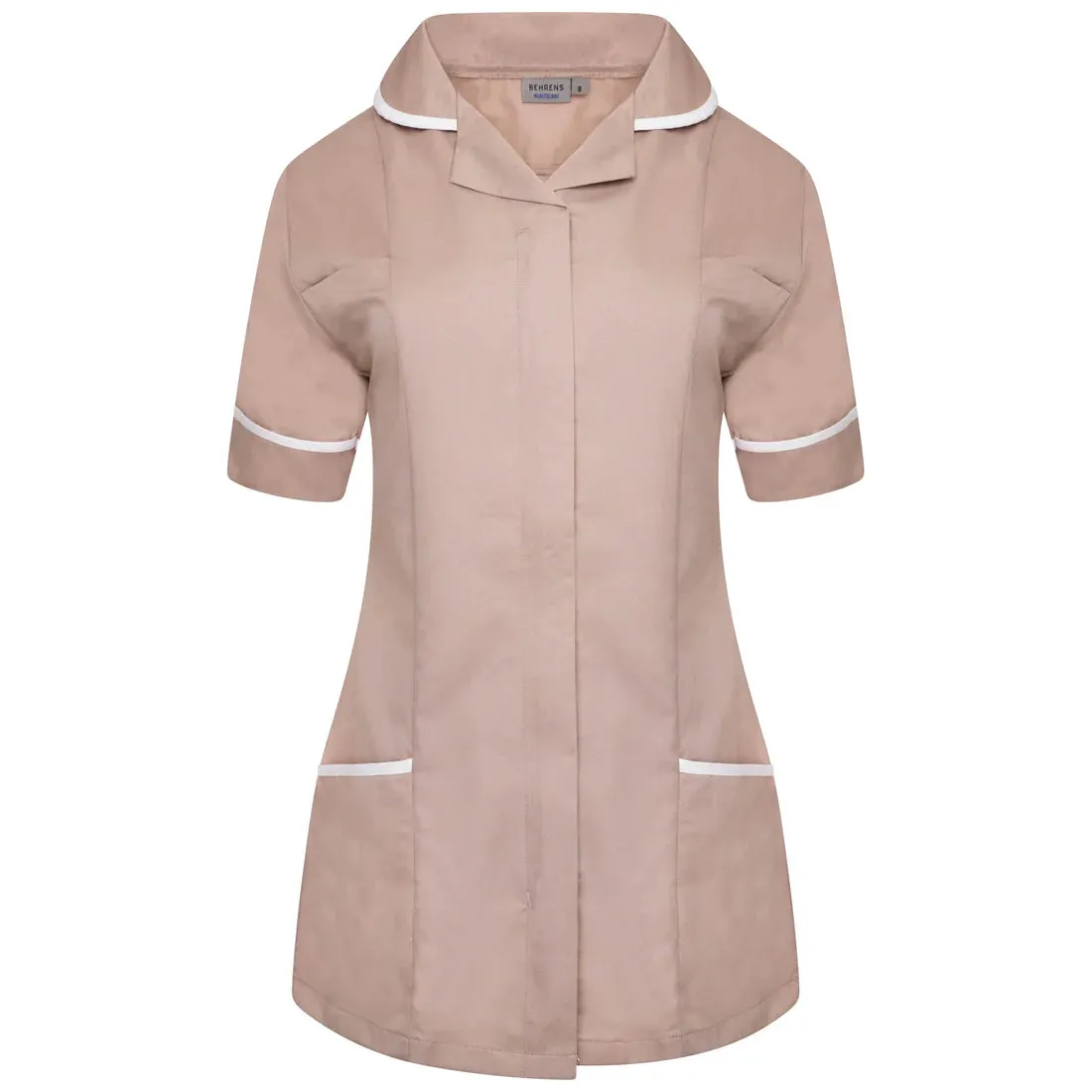 Biscuit/White Contrast Ladies Tunic with Round Collar - NCLTPS