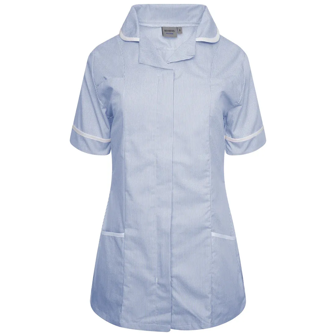 Blue/White stripe/ White Contrast Ladies Tunic with Round Collar - NCLTPS