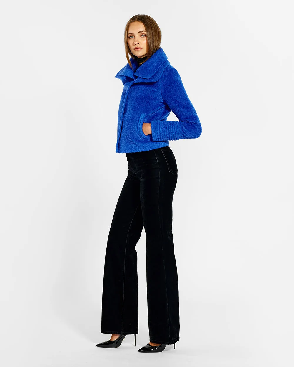 Bouclé Alpaca Moto Jacket with Signature Double Collar