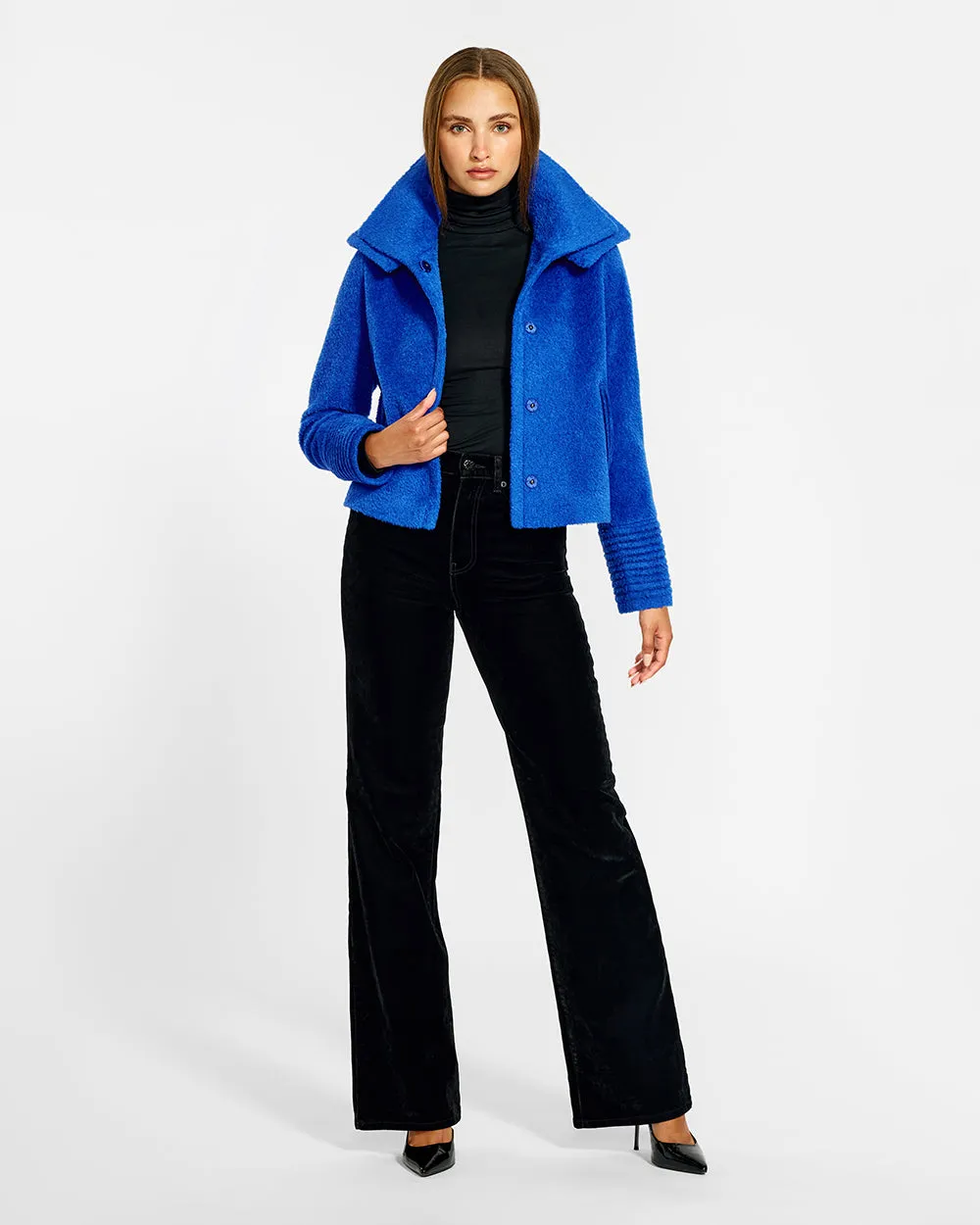 Bouclé Alpaca Moto Jacket with Signature Double Collar