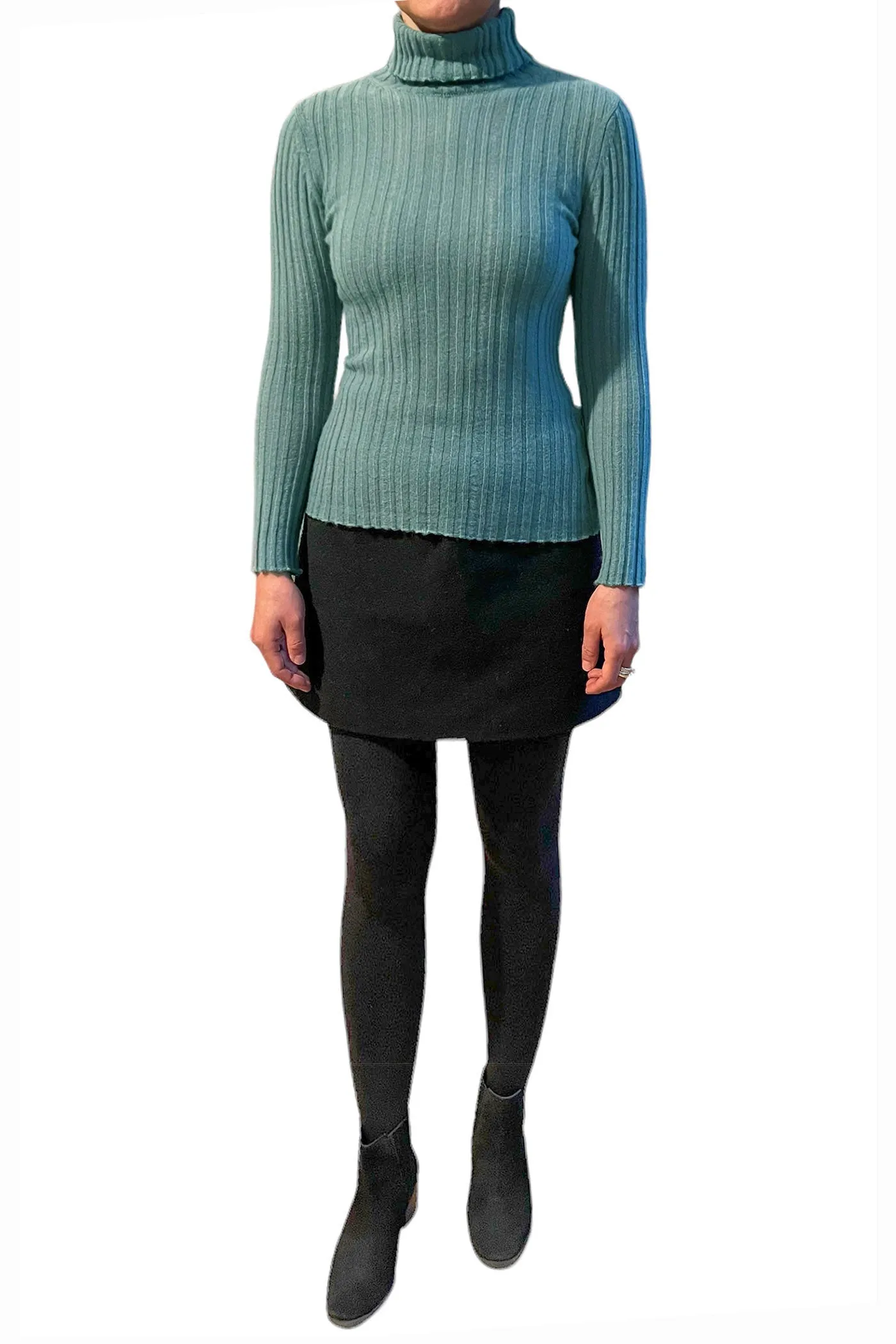 Cashmere roll neck jumper in duck egg - Ribbed