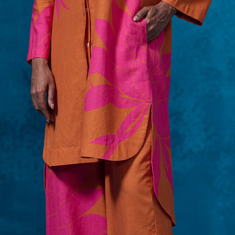 Chanderi Kurta Set For Women | Floral Printed | Orange