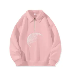 Classic Polo Neck Chic Zipper Female Hoodies Solid Color Loose Casual Office Ladies Fashion Print 3-colors Women Hoodies