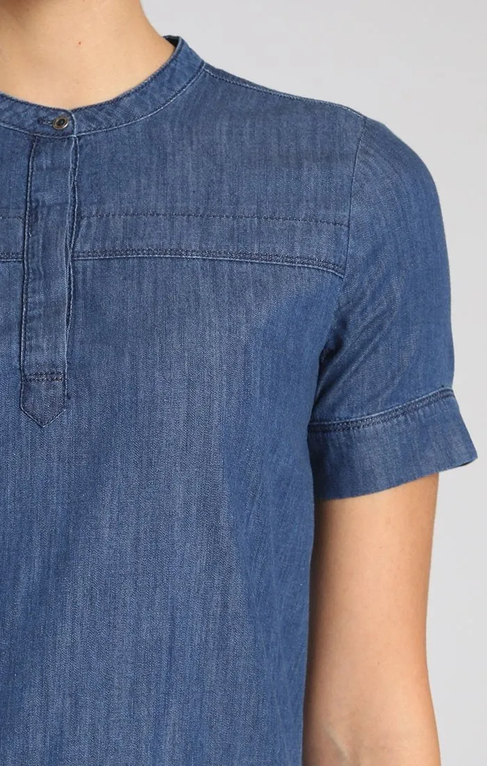 COLLARLESS DENIM DRESS