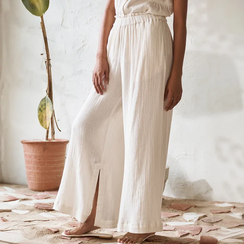 Cotton Solid Pant For Women | Elasticated Waist | Pearl White
