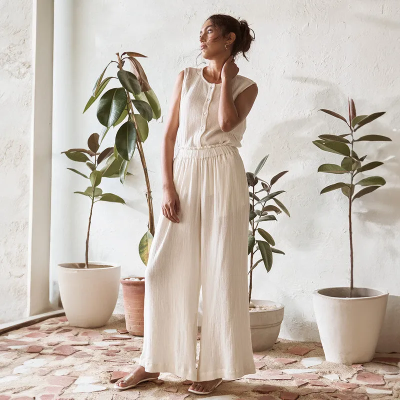 Cotton Solid Pant For Women | Elasticated Waist | Pearl White