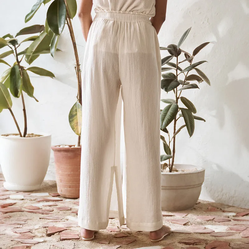 Cotton Solid Pant For Women | Elasticated Waist | Pearl White