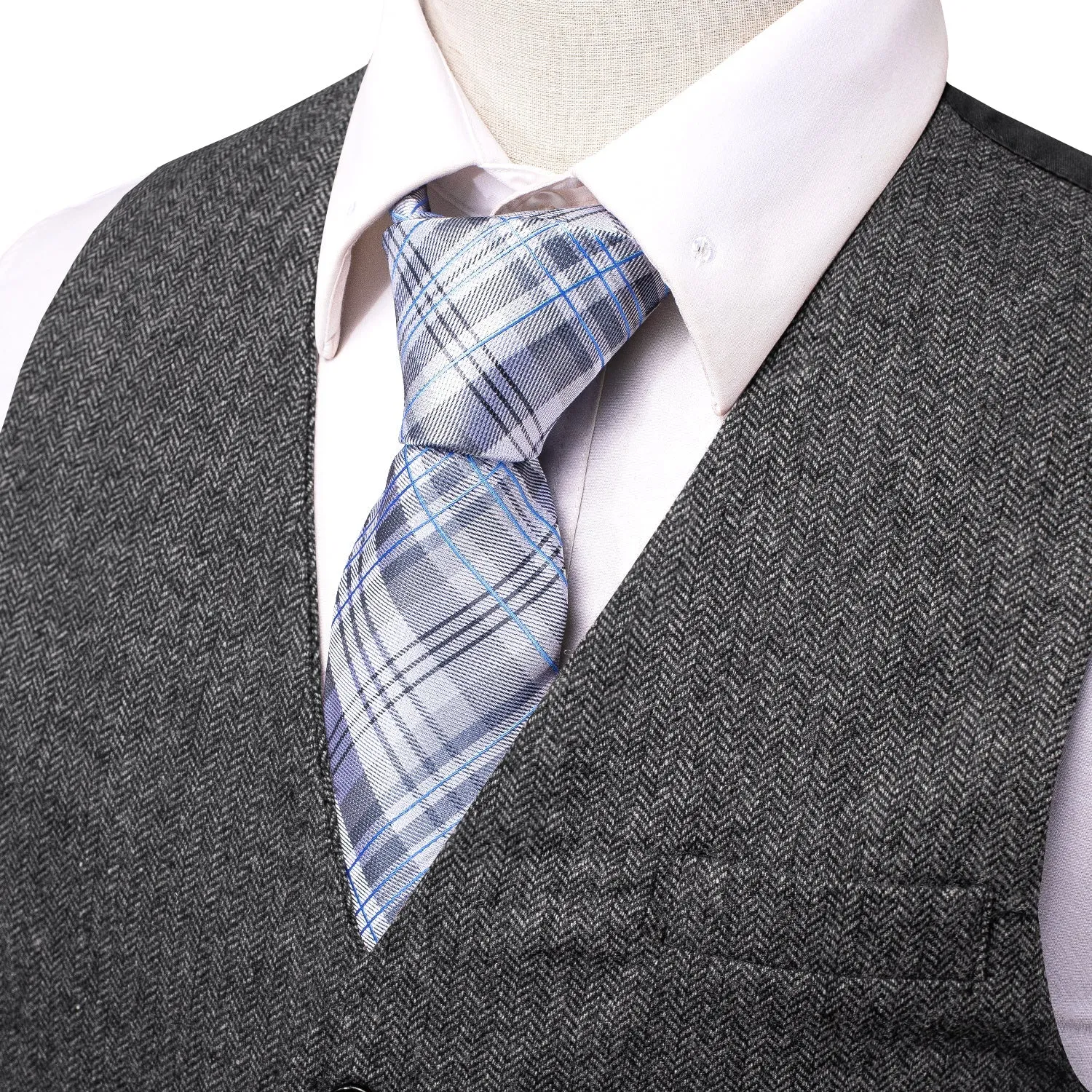 Dark Grey Solid Wool Splicing Jacquard Men's Vest