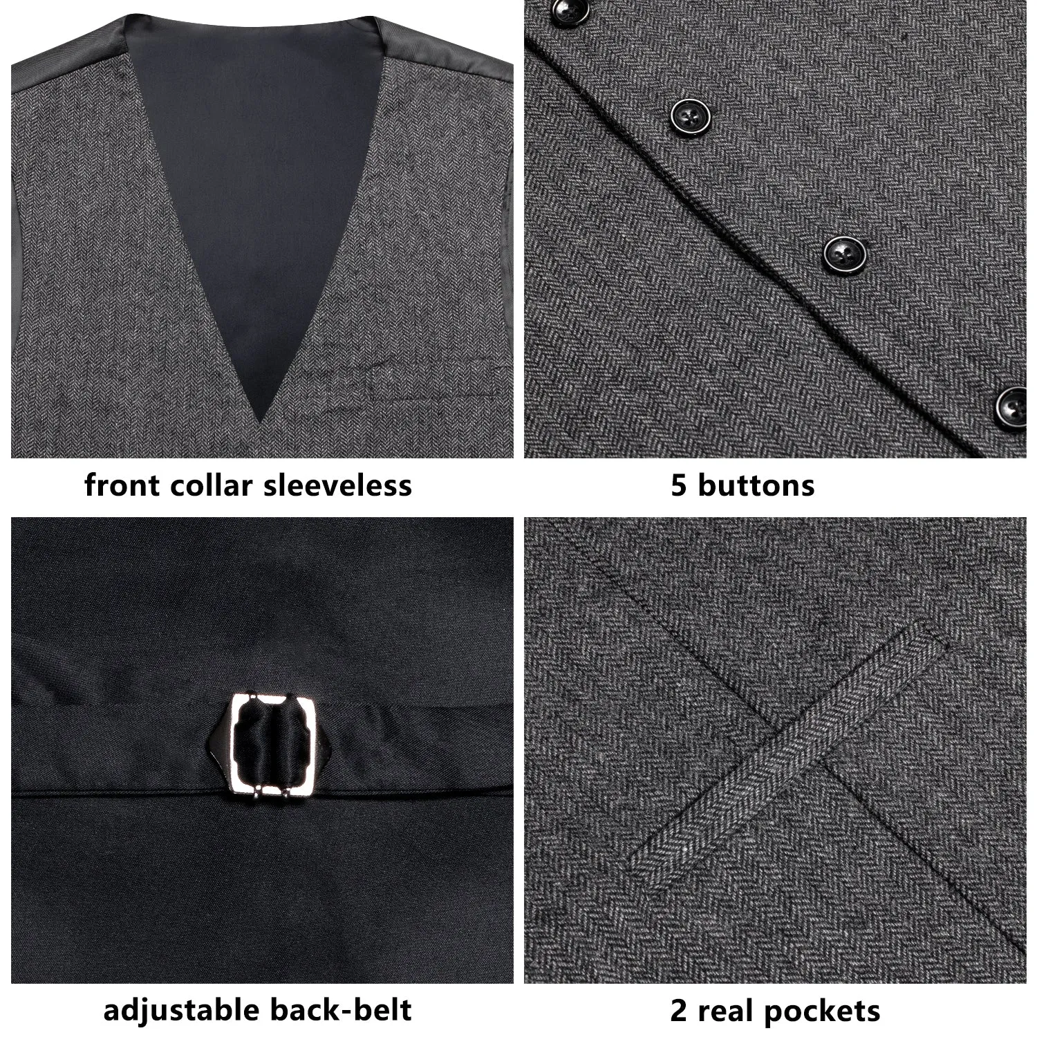 Dark Grey Solid Wool Splicing Jacquard Men's Vest