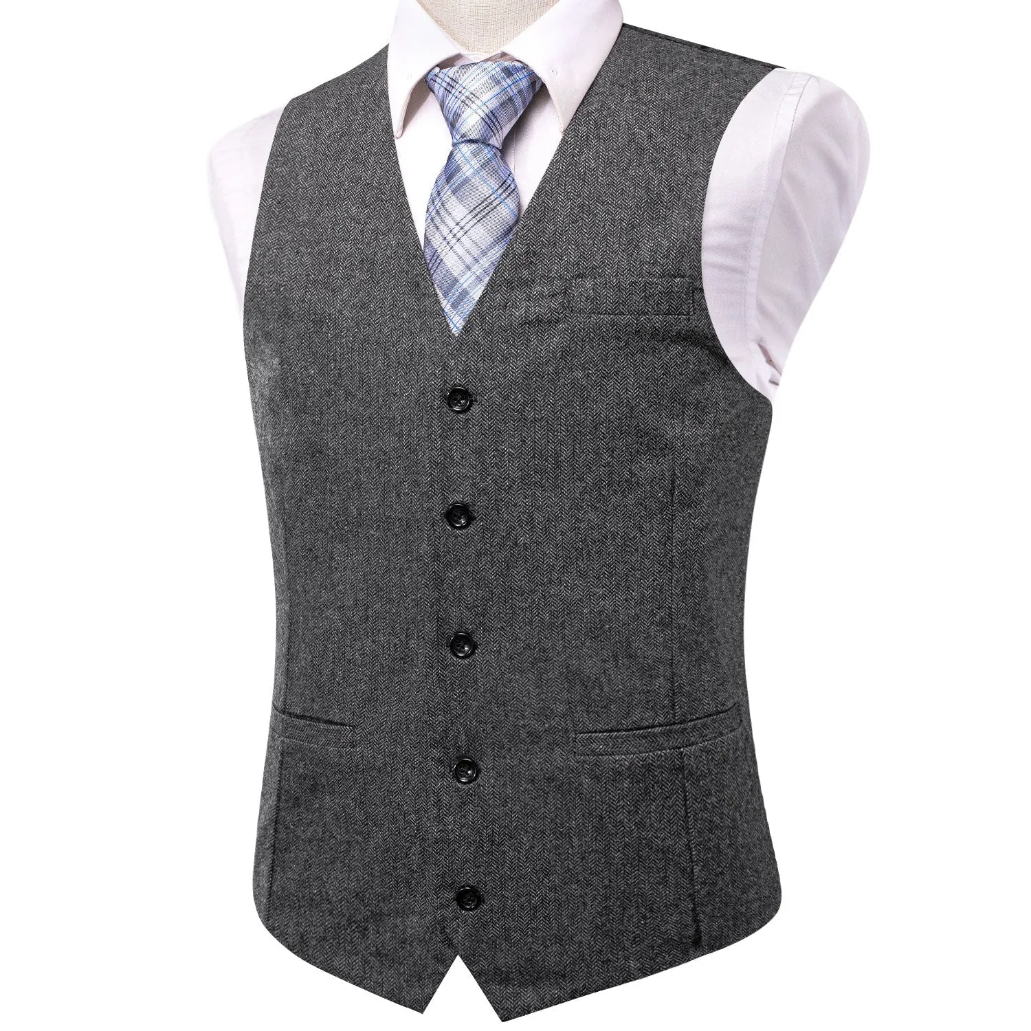 Dark Grey Solid Wool Splicing Jacquard Men's Vest