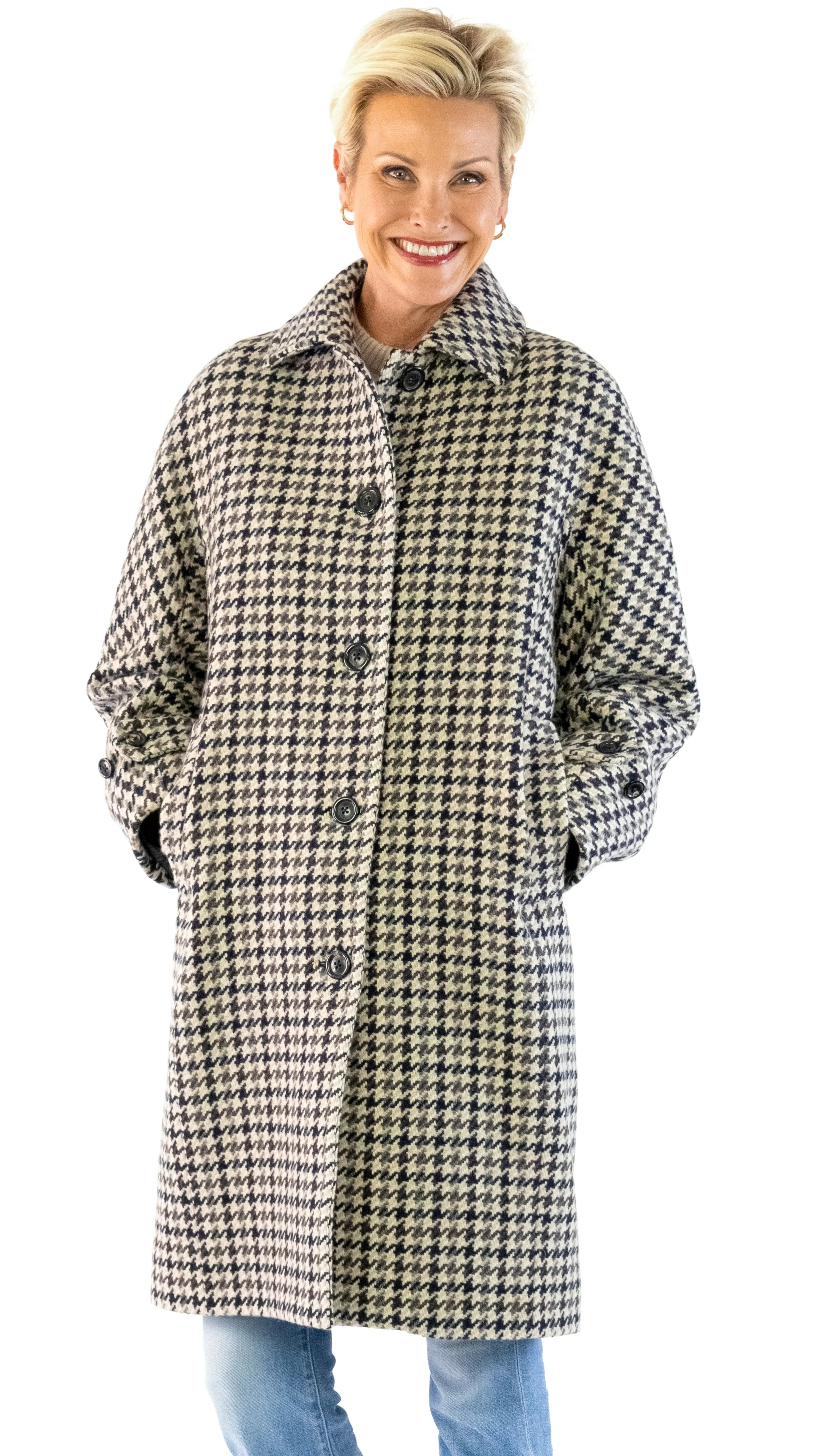 Drop Shoulder Check Coat - Black Plaid