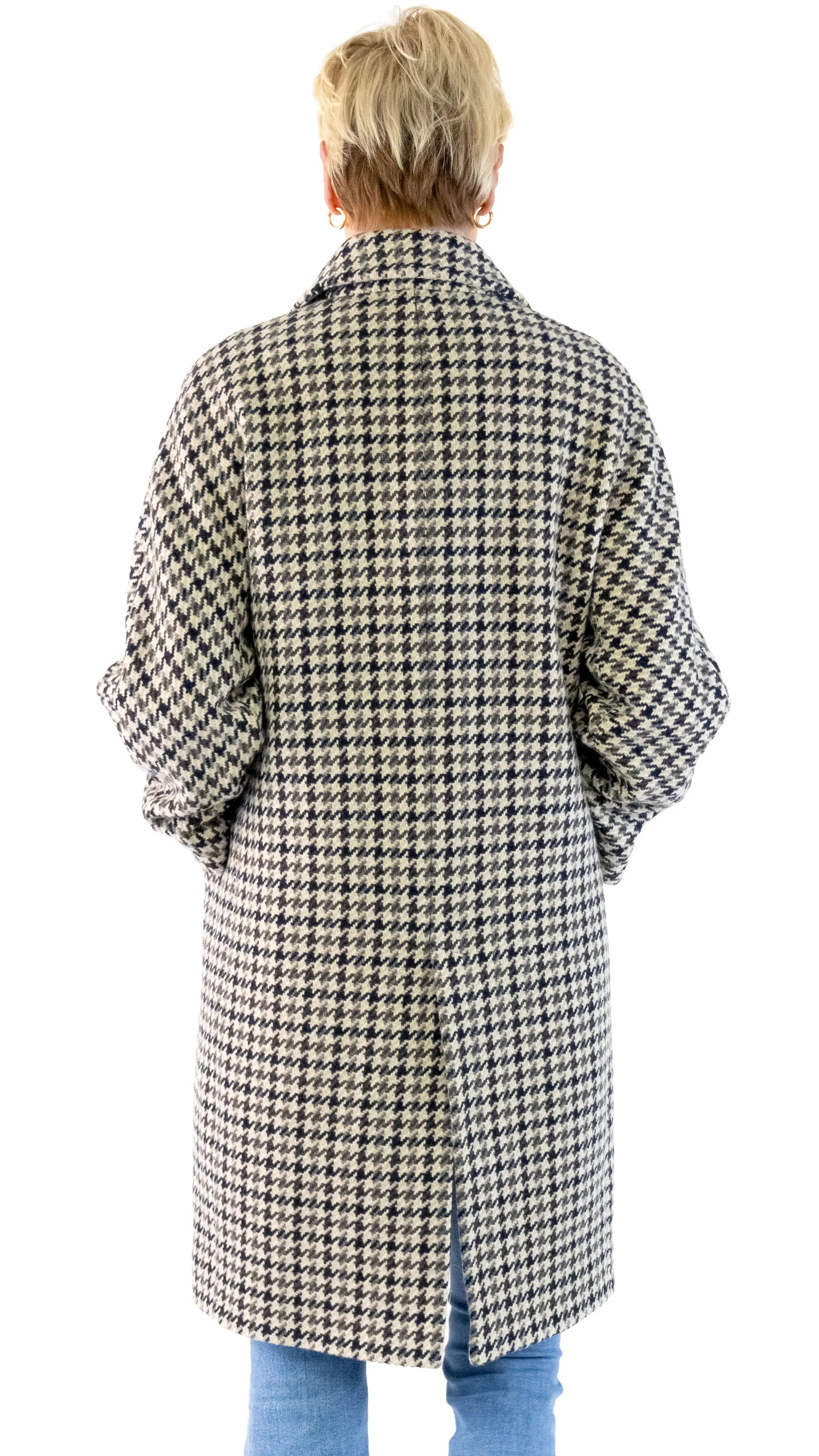 Drop Shoulder Check Coat - Black Plaid