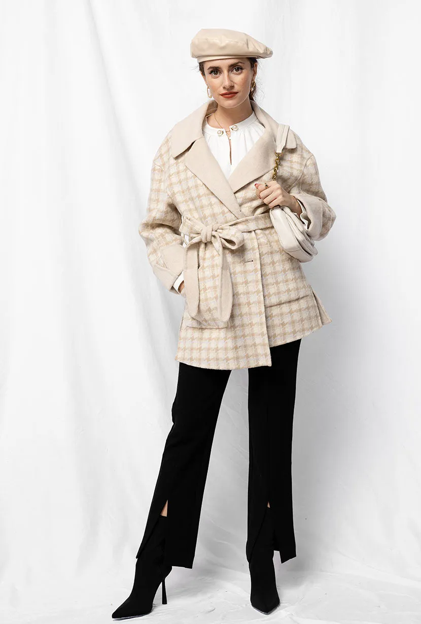 Edie Reversible Wool Coat - Plaid & Ivory