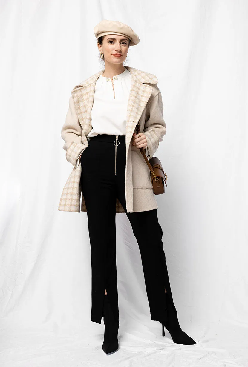 Edie Reversible Wool Coat - Plaid & Ivory