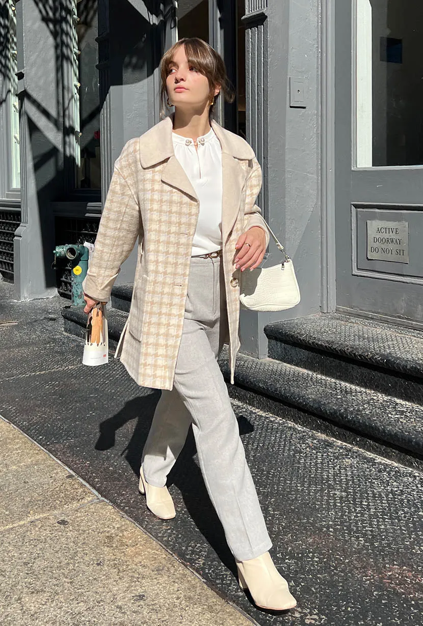 Edie Reversible Wool Coat - Plaid & Ivory