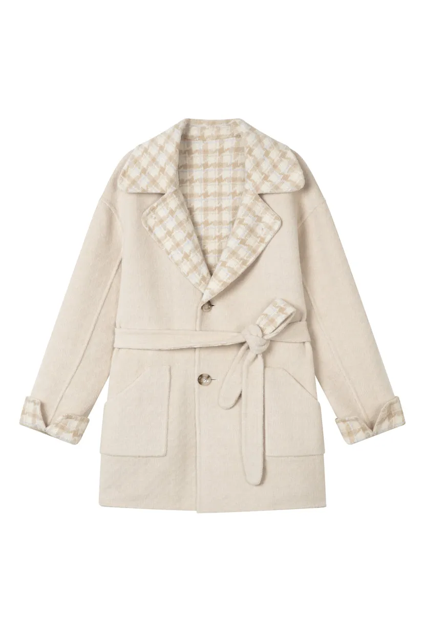 Edie Reversible Wool Coat - Plaid & Ivory