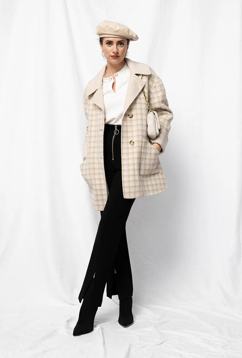 Edie Reversible Wool Coat - Plaid & Ivory