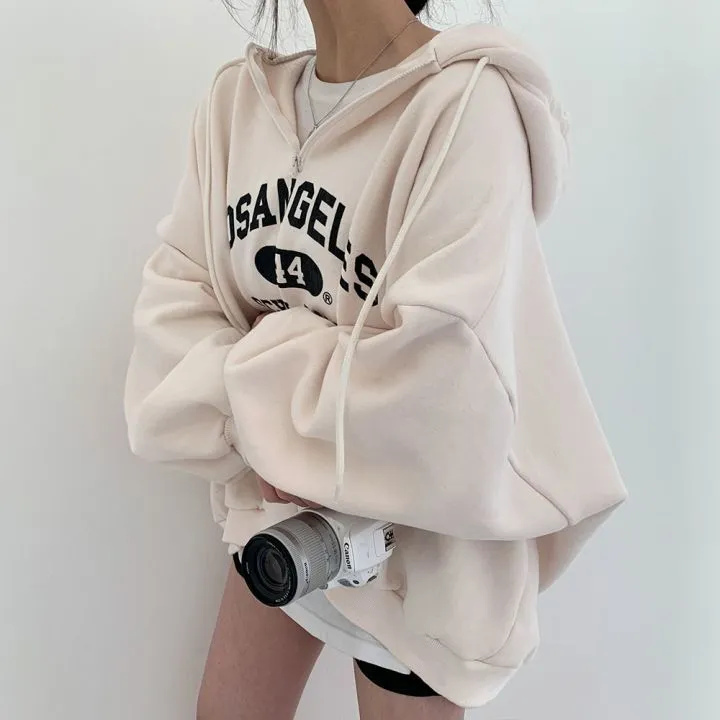 Fashionkova college outfits Zipper Sweater Women's Hooded Autumn New Women's Loose Autumn and Winter Thickened Fleece Jacket plus Size Top