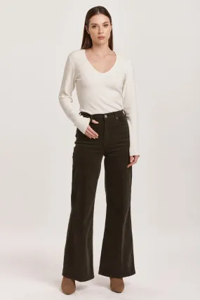 FIONA HIGH RISE WIDE LEG PANTS FOREST PINE CORDUROY