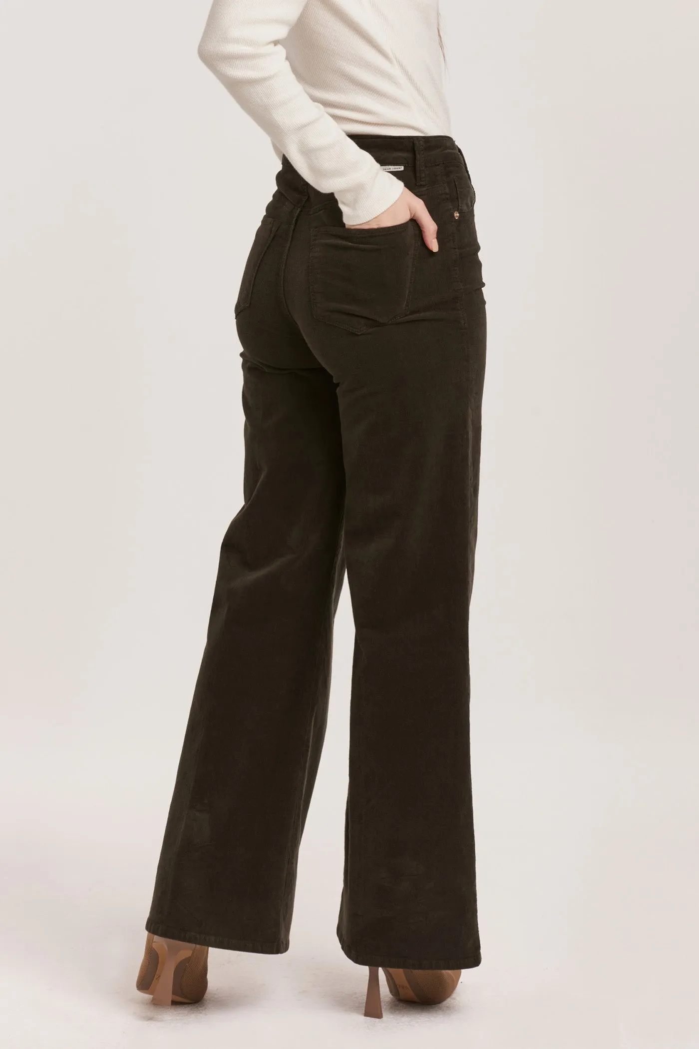 FIONA HIGH RISE WIDE LEG PANTS FOREST PINE CORDUROY