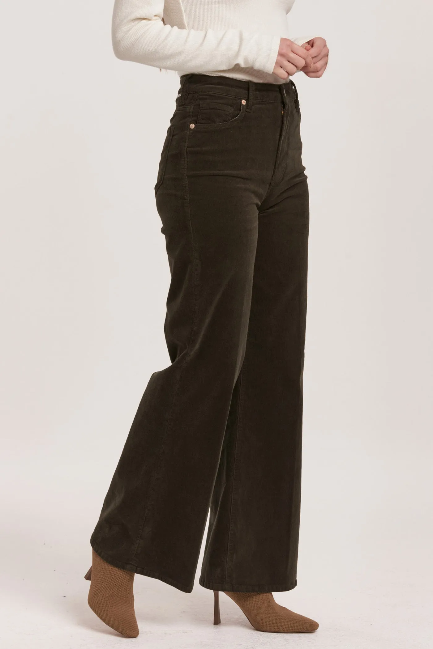 FIONA HIGH RISE WIDE LEG PANTS FOREST PINE CORDUROY