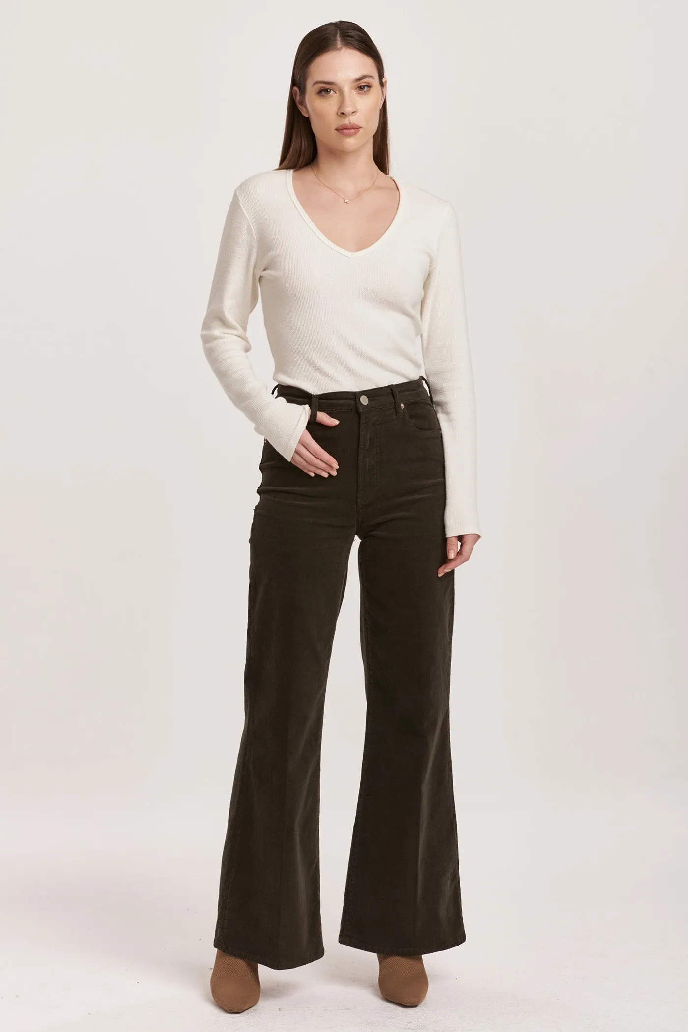 FIONA HIGH RISE WIDE LEG PANTS FOREST PINE CORDUROY