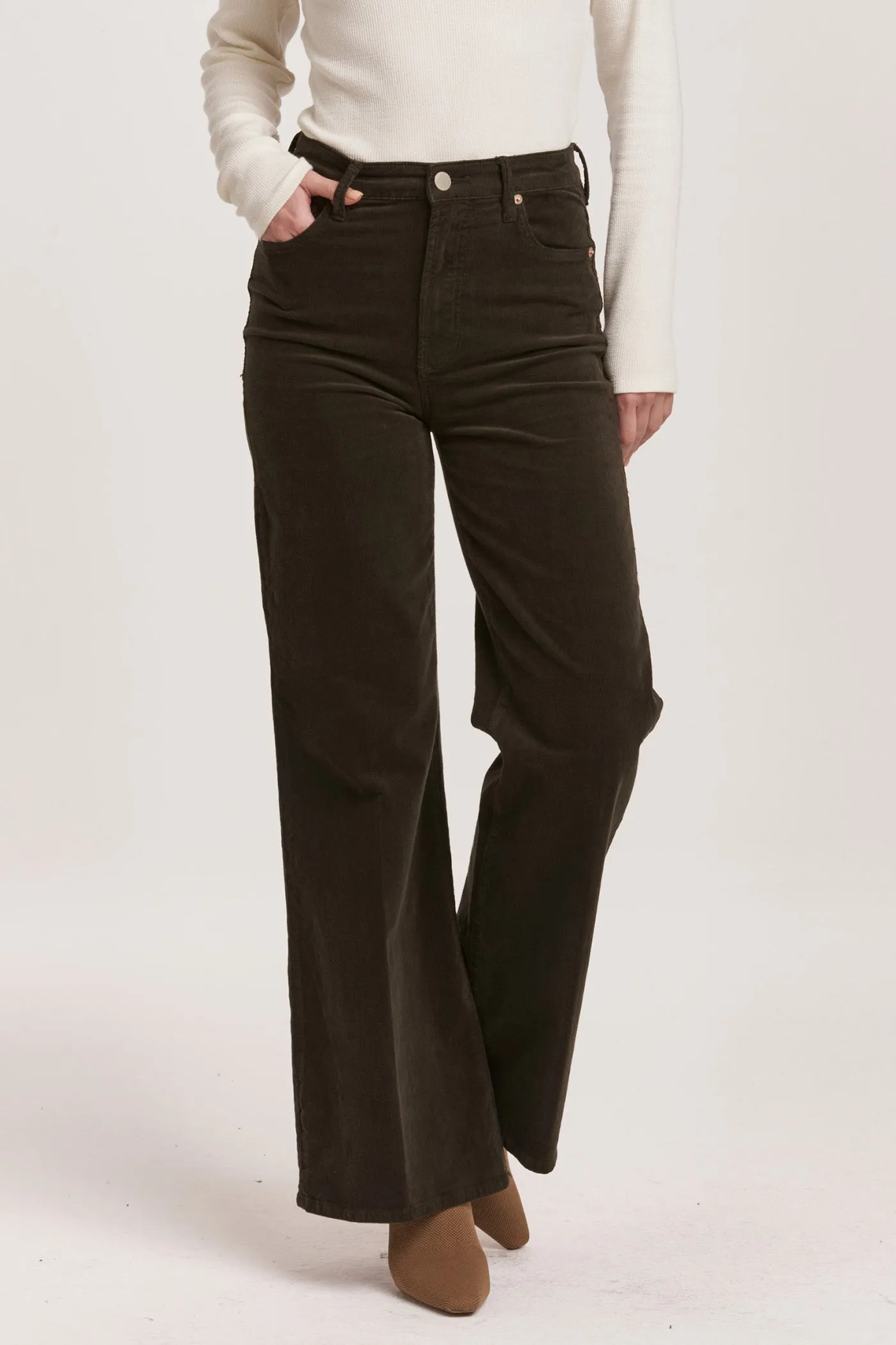 FIONA HIGH RISE WIDE LEG PANTS FOREST PINE CORDUROY