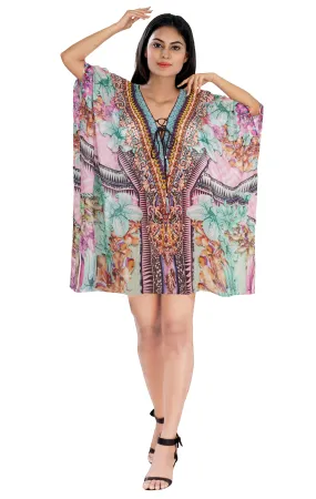 floral print coalesce Short Silk Kaftan with cuts Silk caftan tunic