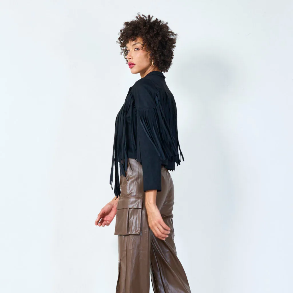 Fringe detailed suede jacket wholesale