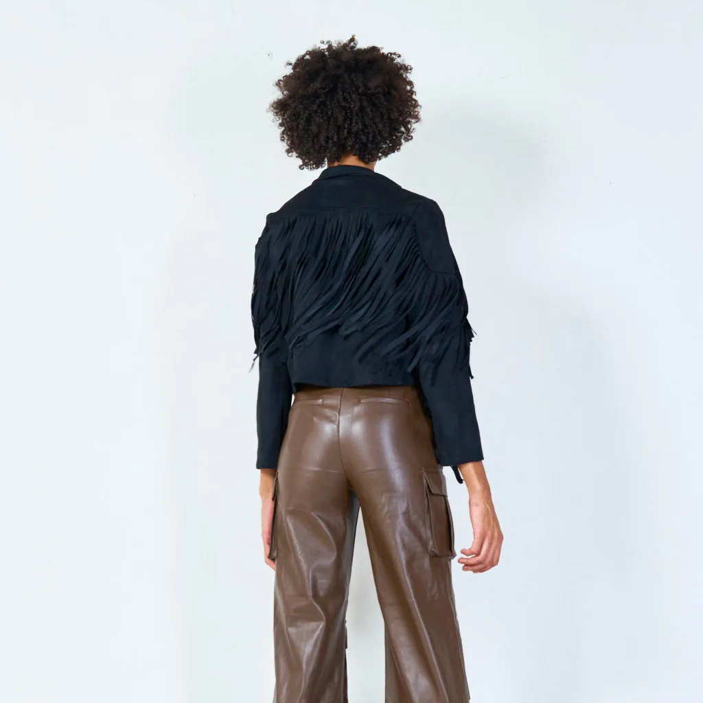 Fringe detailed suede jacket wholesale