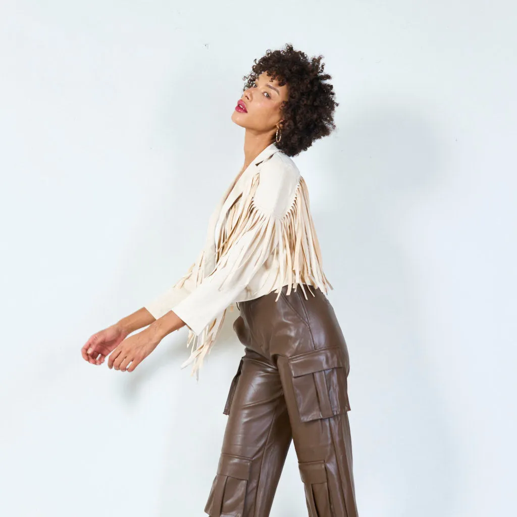 Fringe detailed suede jacket wholesale