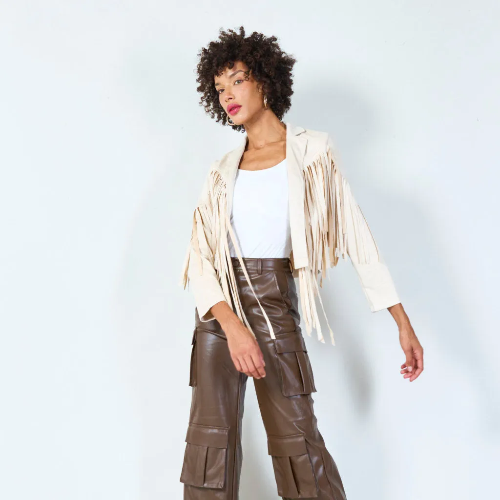 Fringe detailed suede jacket wholesale