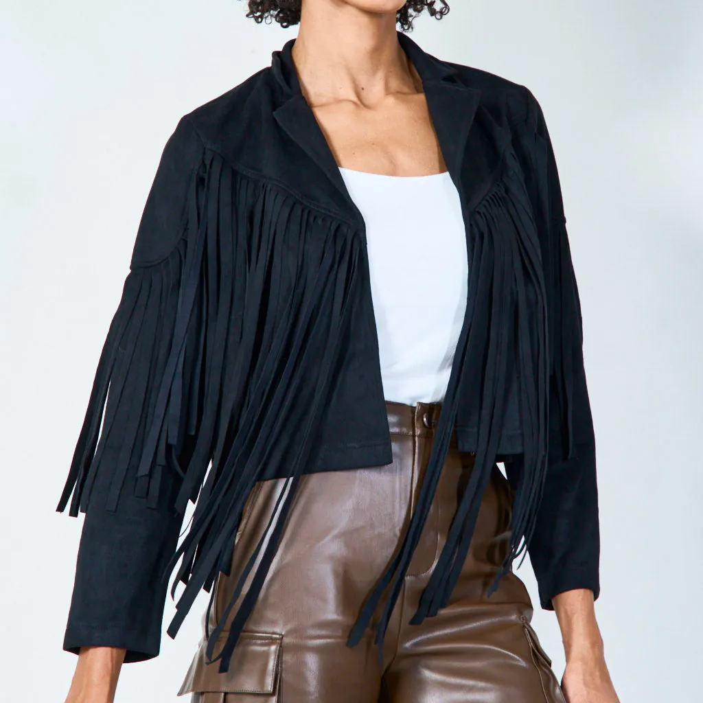 Fringe detailed suede jacket wholesale