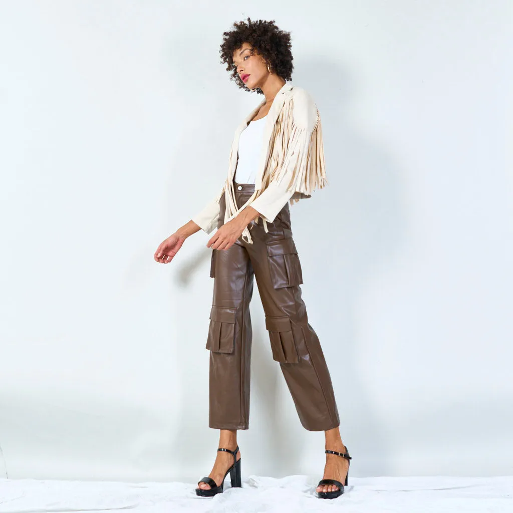 Fringe detailed suede jacket wholesale