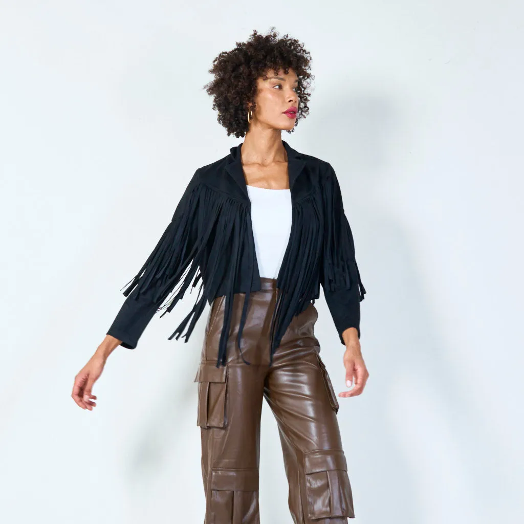 Fringe detailed suede jacket wholesale