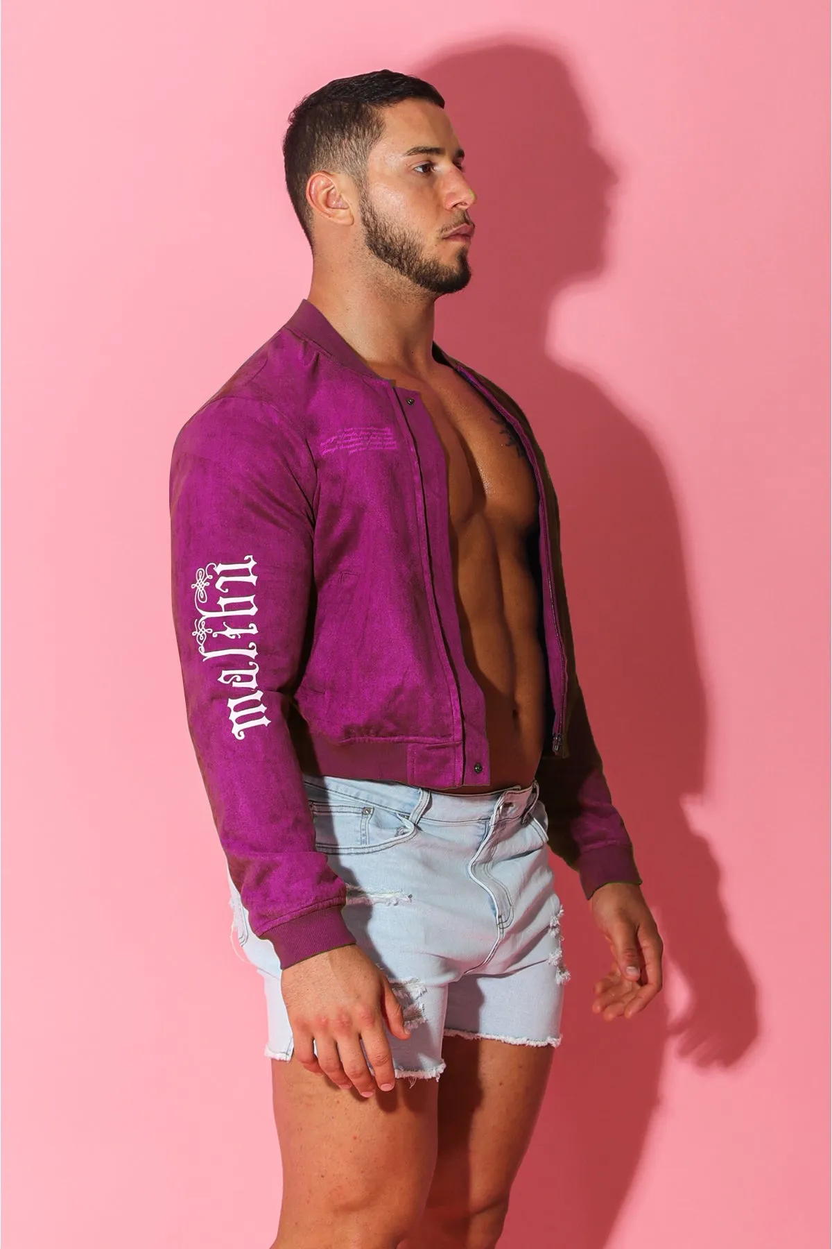 Get Him Back Suede Cropped Zip Jacket - Magenta
