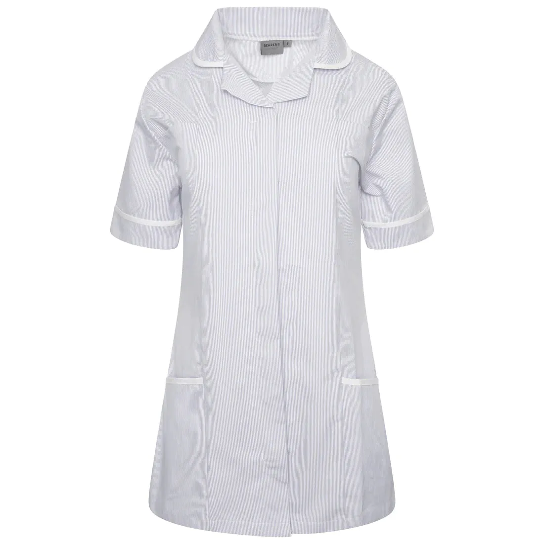 Grey/White Stripe/White Contrast Ladies Tunic with Round Collar - NCLTPS