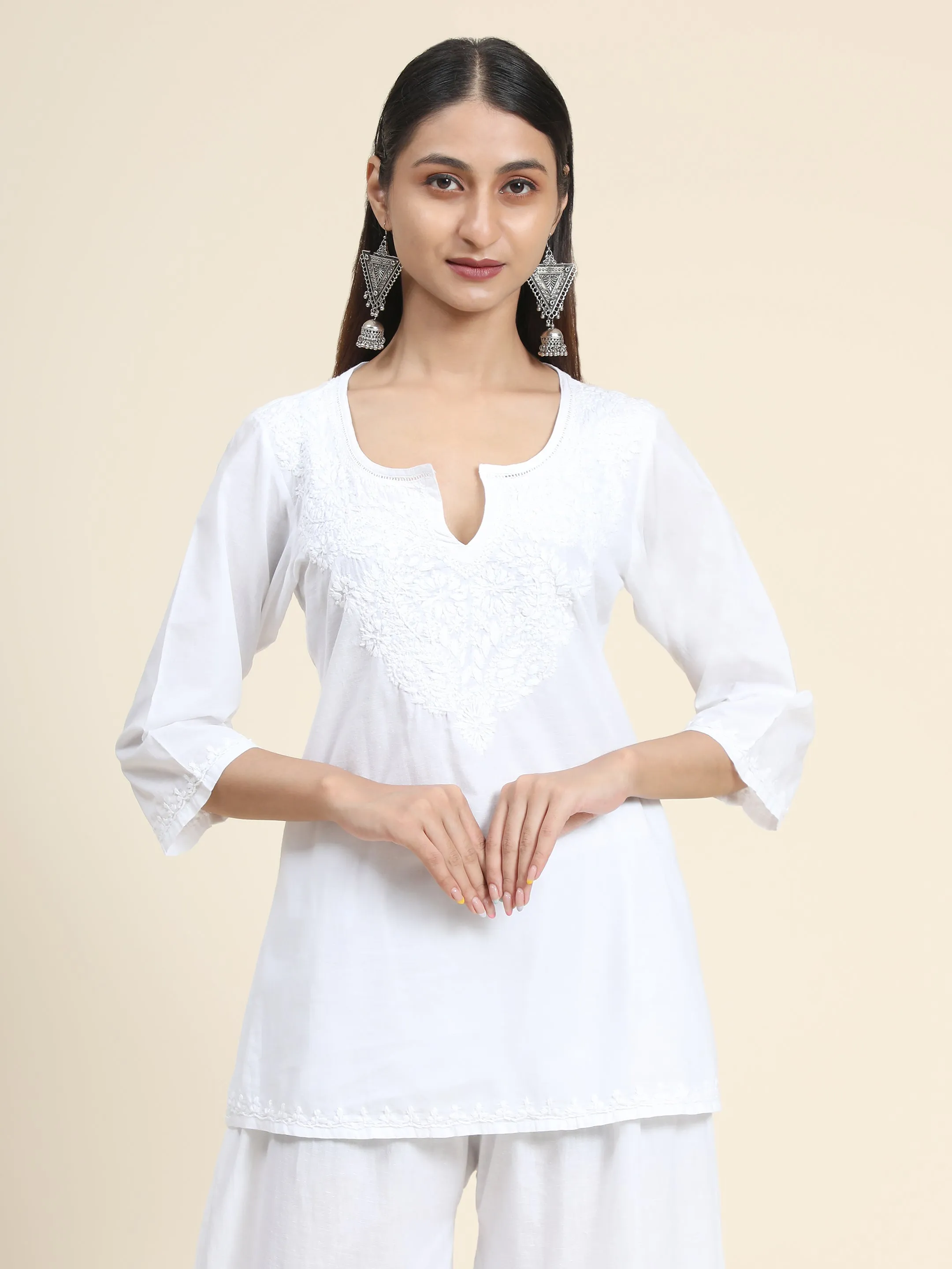 Gurleen Gambhir - Hand embroidery Chikankari tunic-White