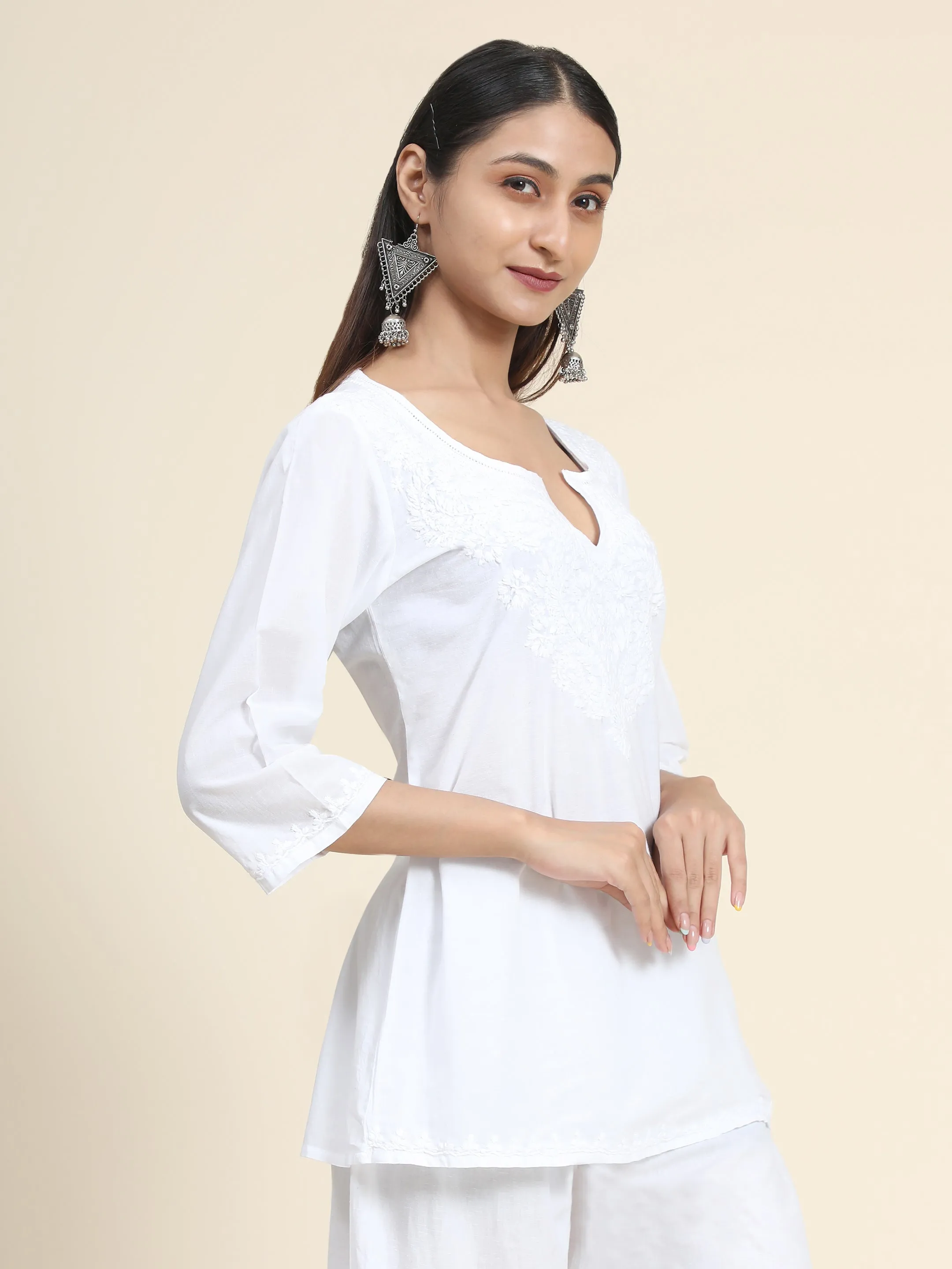Gurleen Gambhir - Hand embroidery Chikankari tunic-White