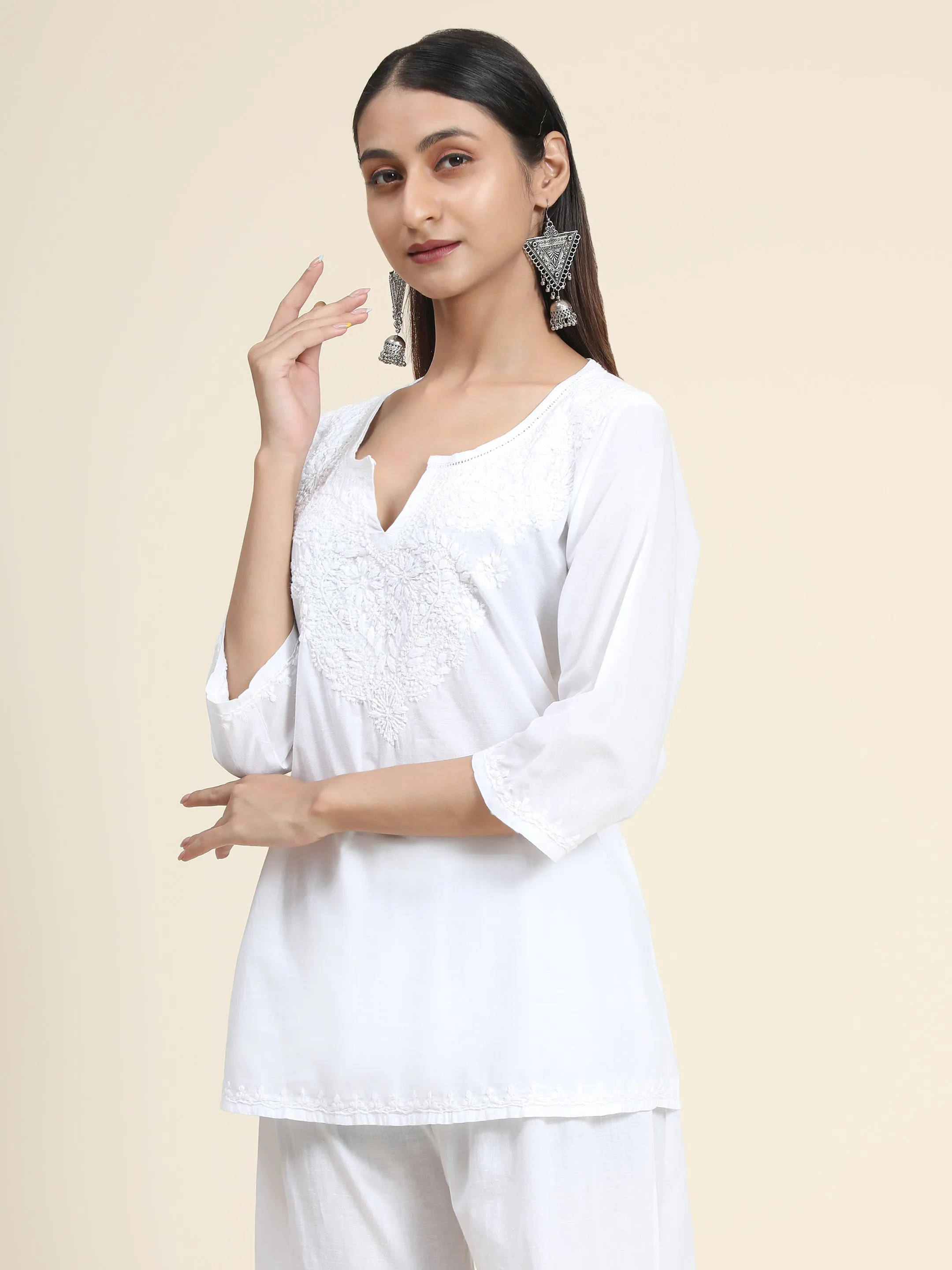 Gurleen Gambhir - Hand embroidery Chikankari tunic-White