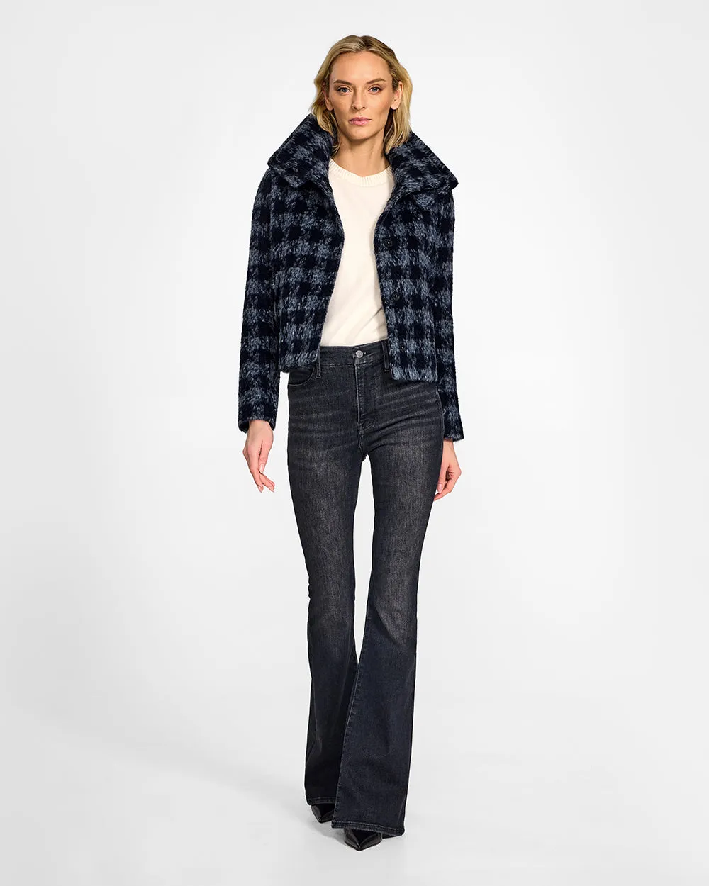 Houndstooth Alpaca Moto Jacket with Signature Double Collar