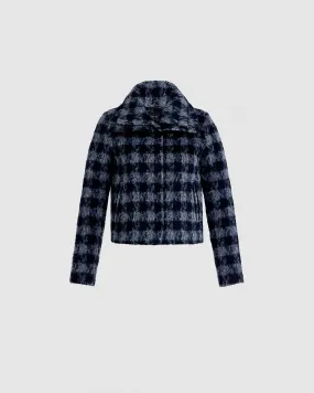 Houndstooth Alpaca Moto Jacket with Signature Double Collar
