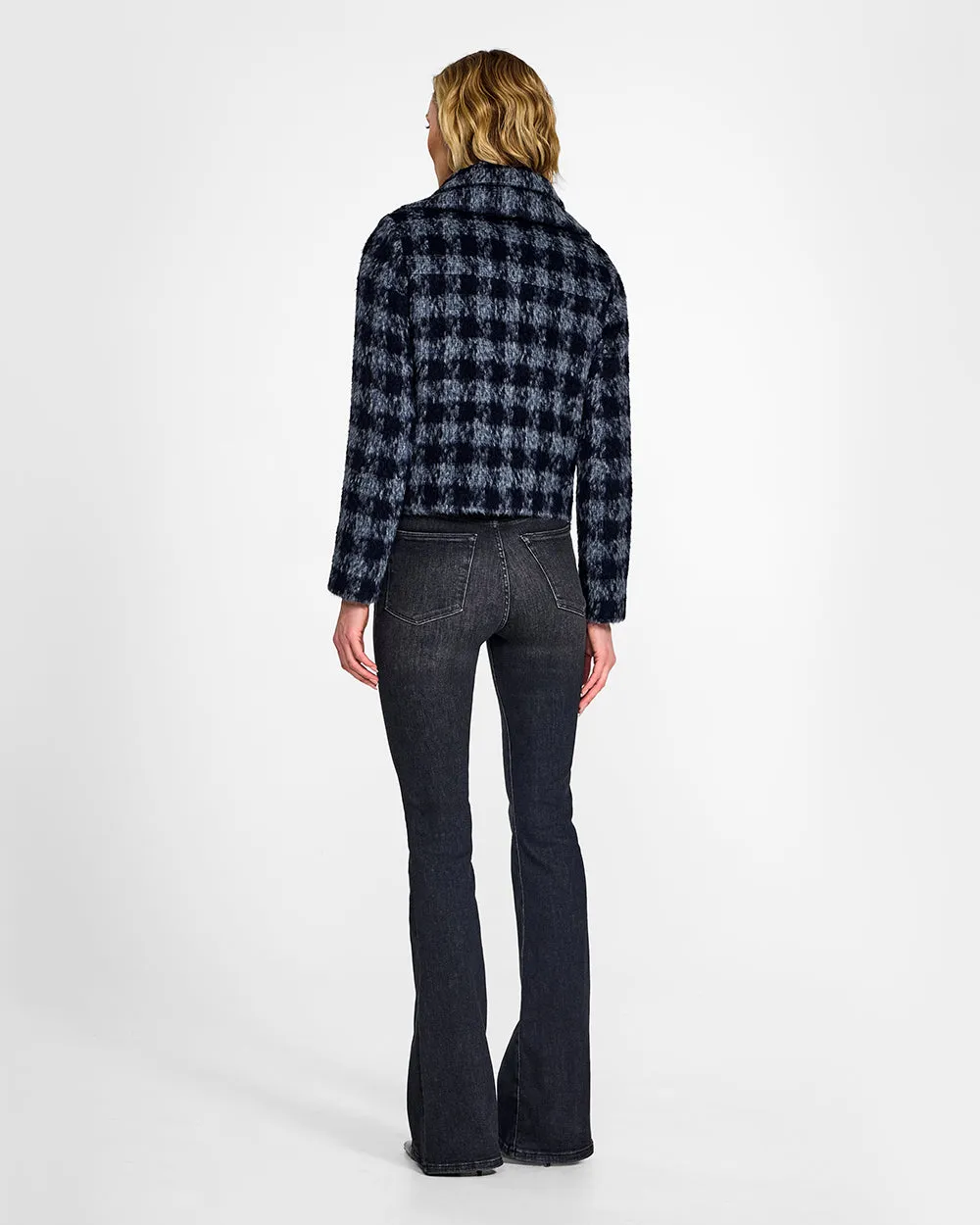 Houndstooth Alpaca Moto Jacket with Signature Double Collar