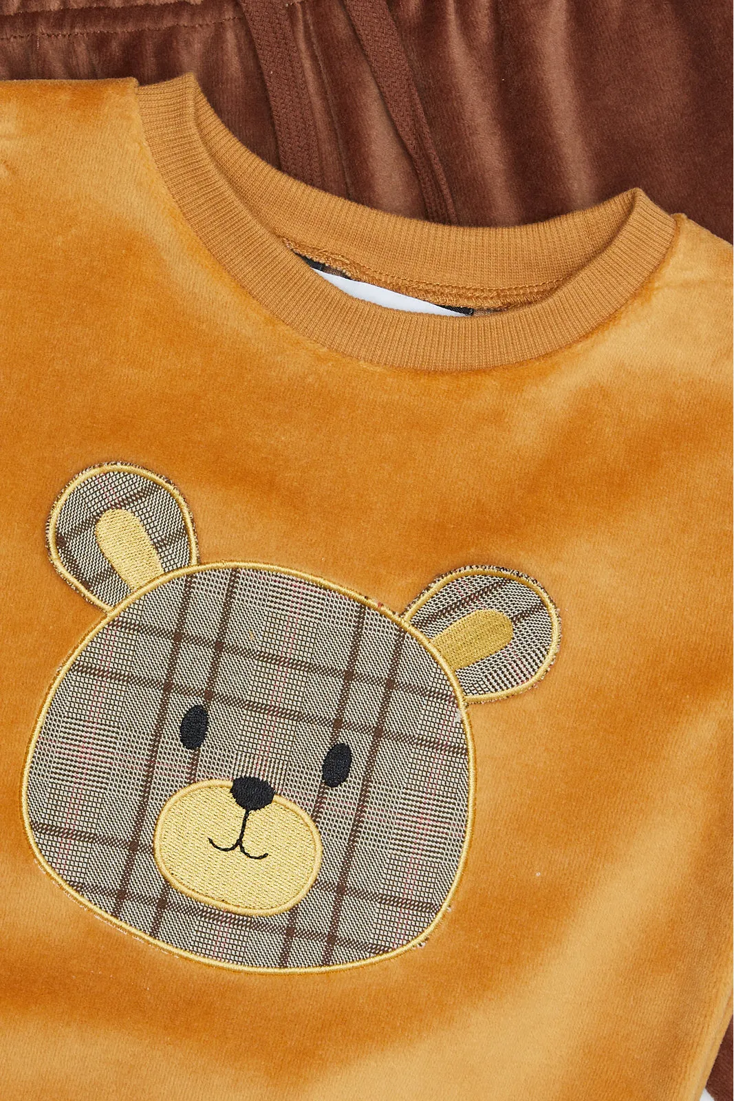 Infant Boys Mustard And Brown Embellished Pyjama (2 Piece)