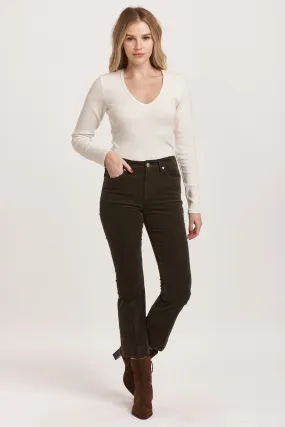 JEANNE MID RISE CROPPED FLARE PANTS FOREST PINE CORDUROY