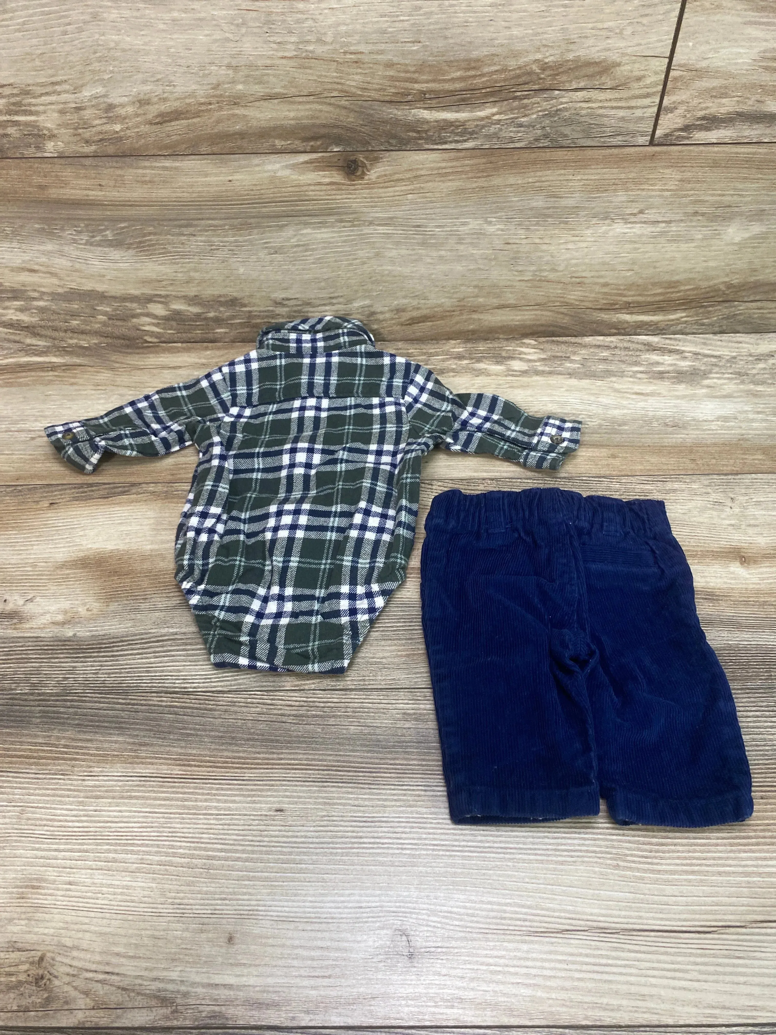 Just One You 2pc Plaid Button Up Bodysuit & Corduroy Pants Green sz Newborn