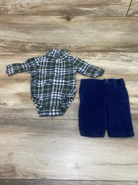 Just One You 2pc Plaid Button Up Bodysuit & Corduroy Pants Green sz Newborn