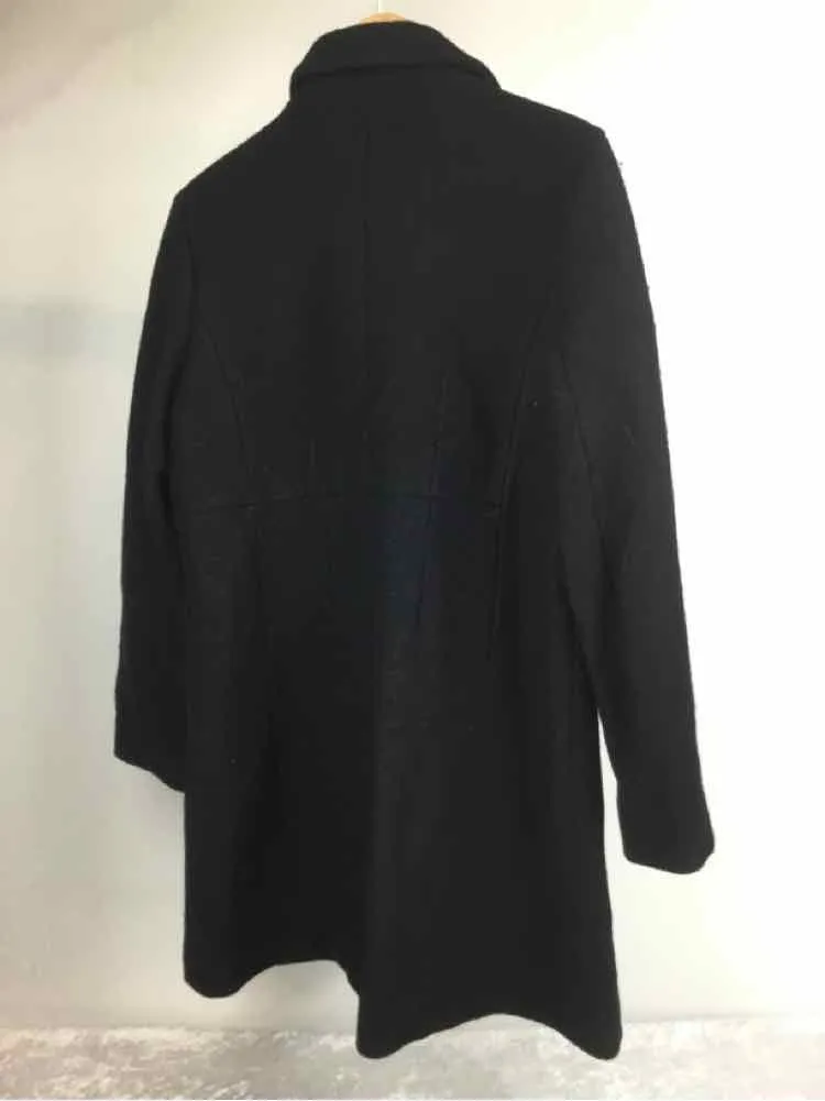 Lands End Size 12P Black Wool Blend button front Knee Length Coat