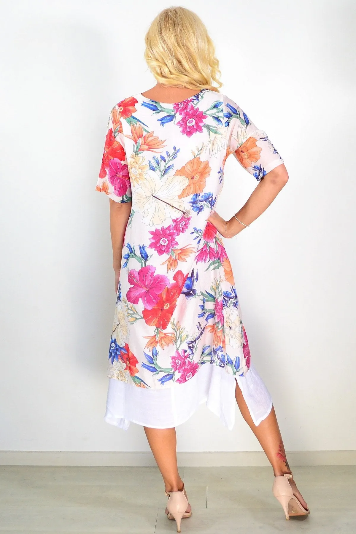 Light Beige Print Summer Tunic Dress